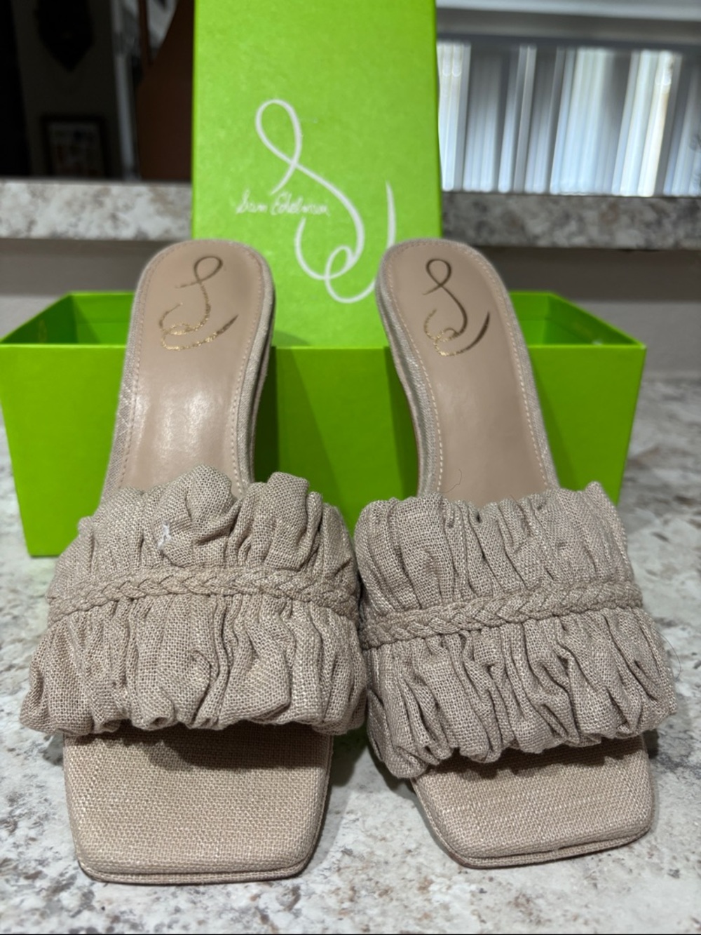 Sam Edelman Taupe Ruffle Slide Mules